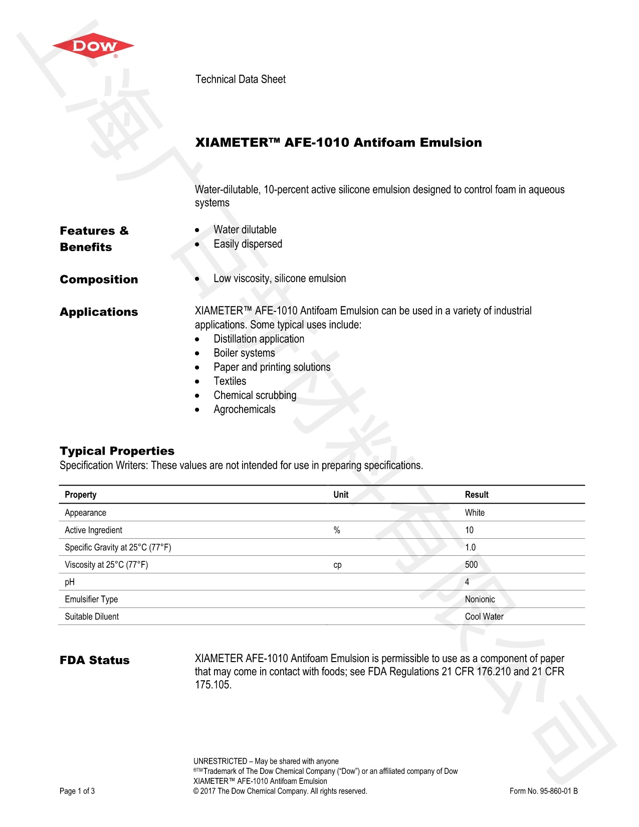 道康宁AFE-1010消泡剂TDS